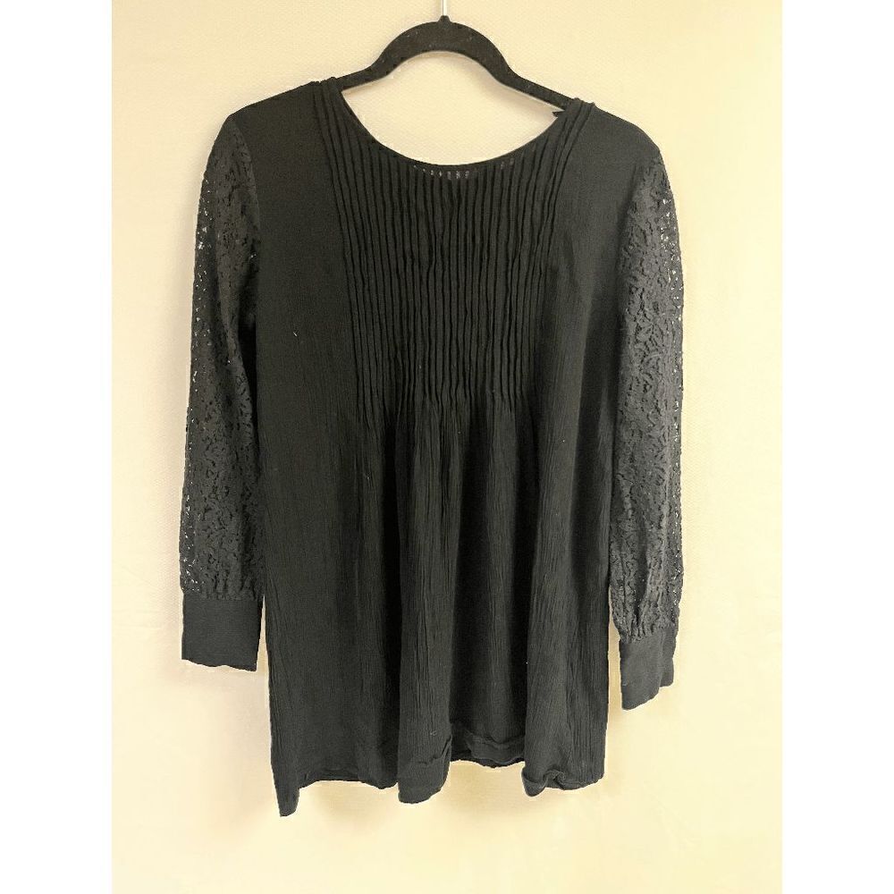 Forever 21 Womens Tunic Long Sleeve Crew neck Lace detail Blouse Black Sz Small
